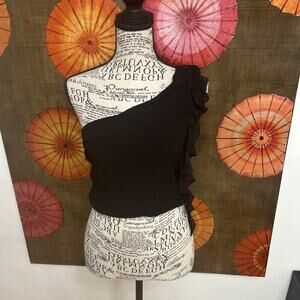 Free People Black One-Shoulder Ruffle Tank Top Edgy Festival Edgy Sz XL